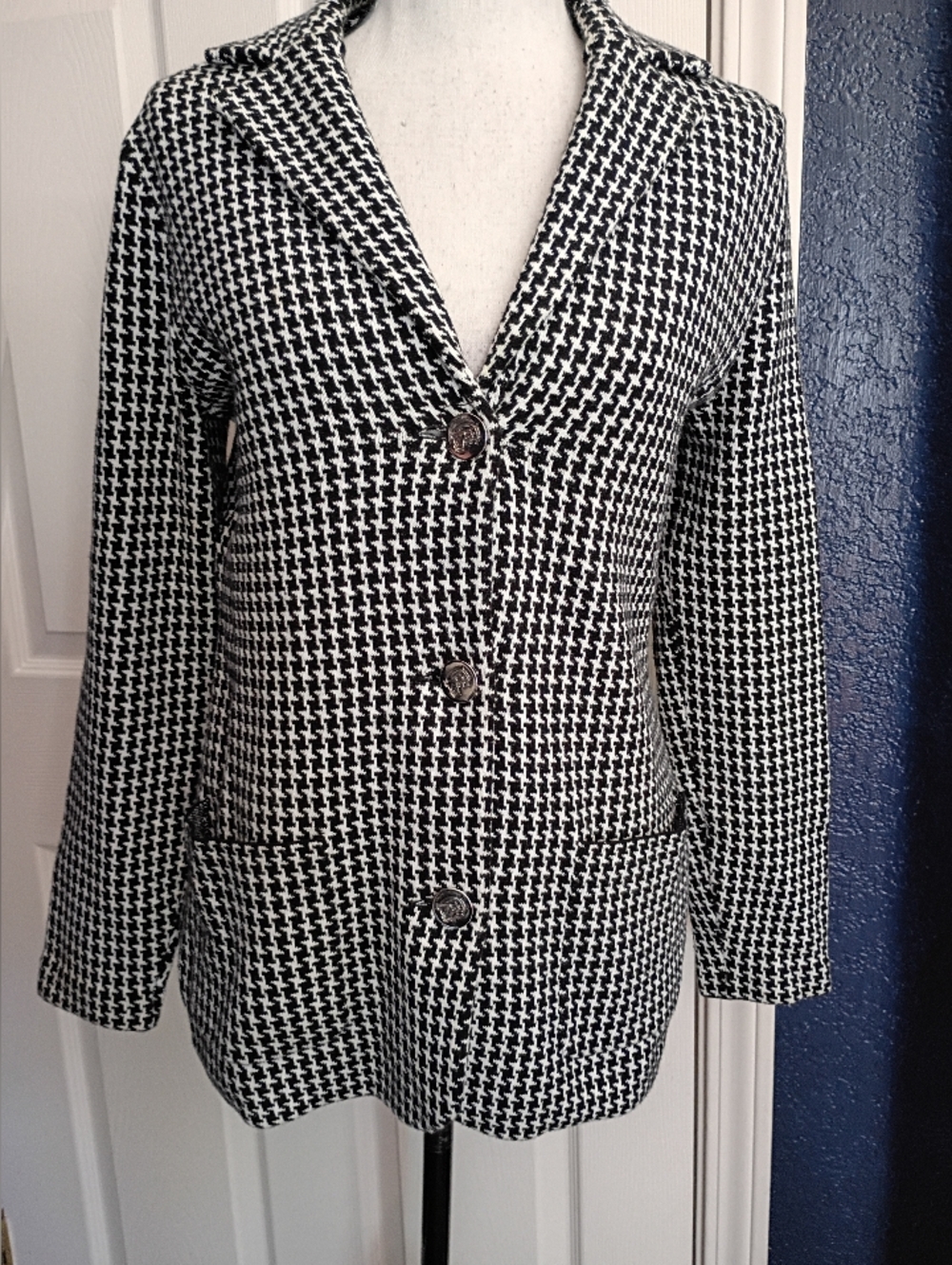 Chaps Black and White Houndstooth Blazer Jacket